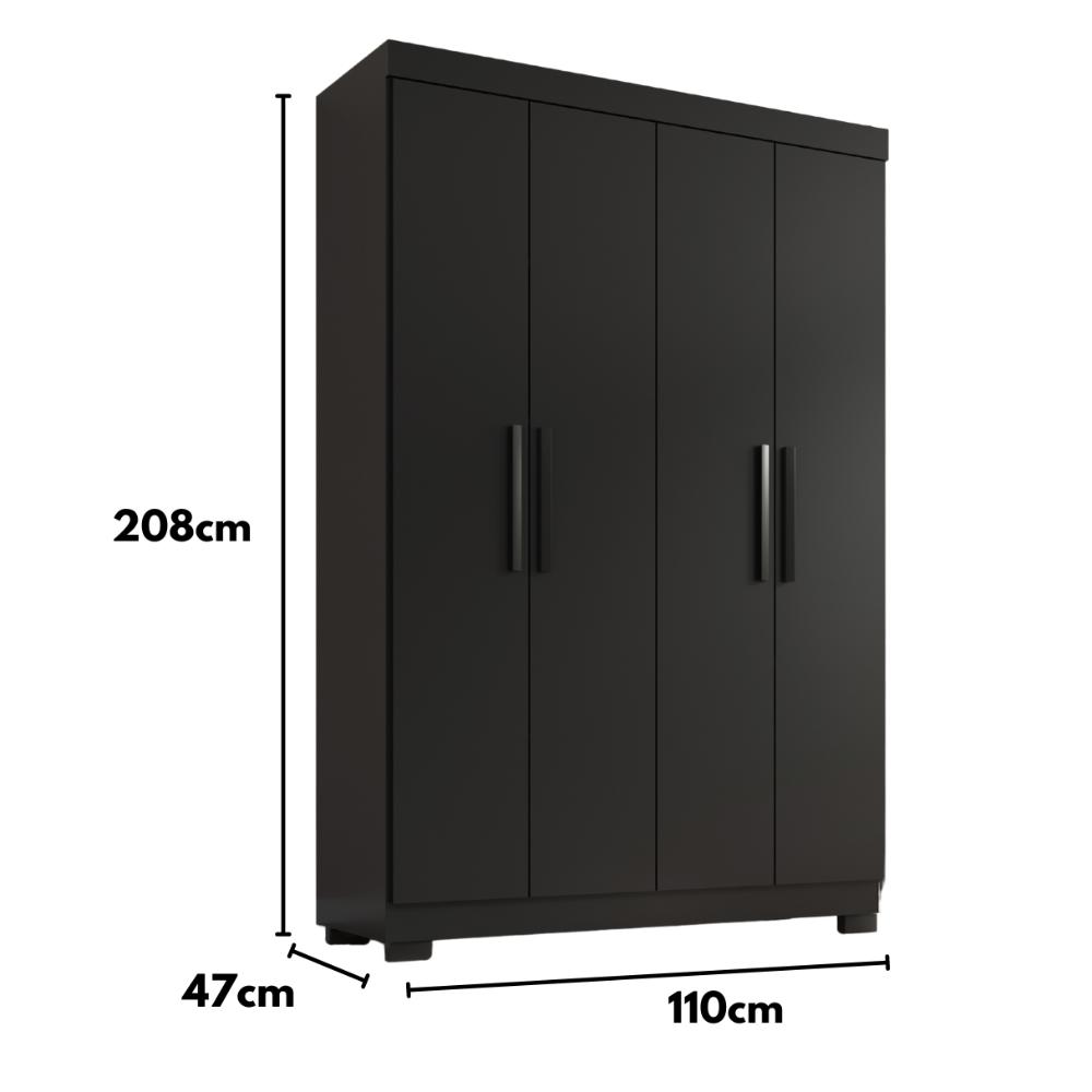 Guarda Roupa Solteiro Lisboa 4 Portas 2 Gav  Com Pés  Onix