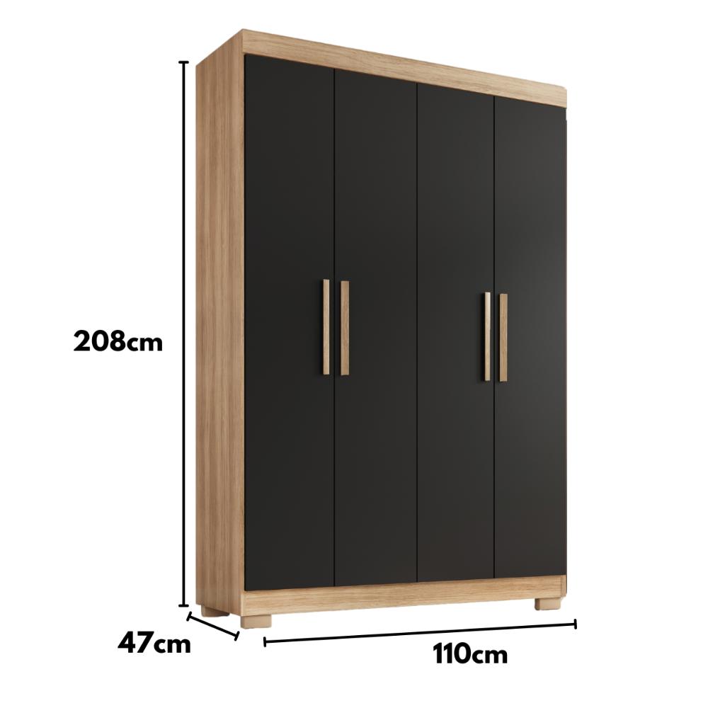 Guarda Roupa Solteiro Lisboa 4 Portas 2 Gav  Com Pés  Teka/onix