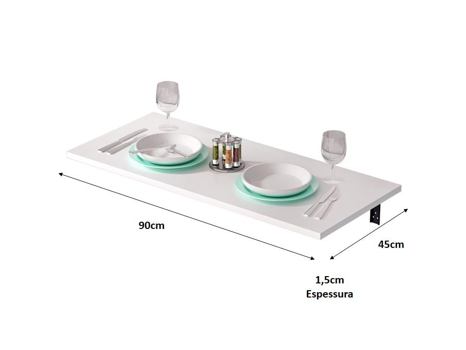 Mesa De Parede Dobravel Supensa Com Suporte 90x45  Branco