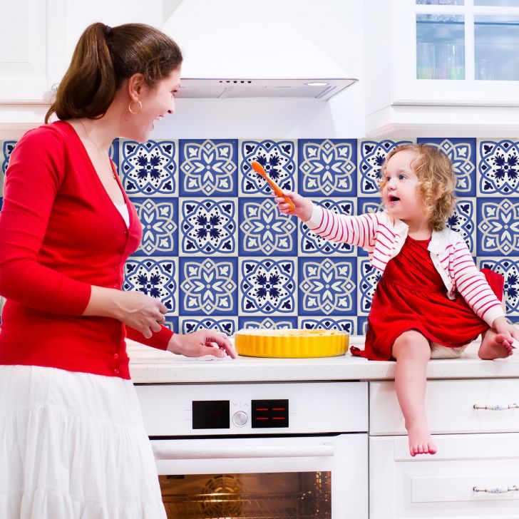 Adesivo de Azulejo para Cozinha Azul Real Ladrilho Hidráulico