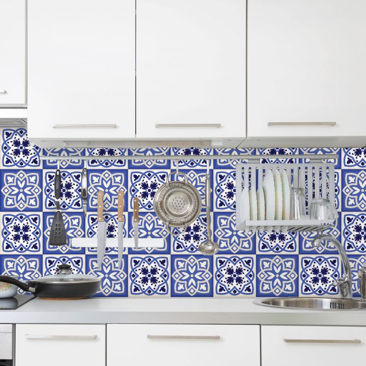 Adesivo de Azulejo para Cozinha Azul Real Ladrilho Hidráulico