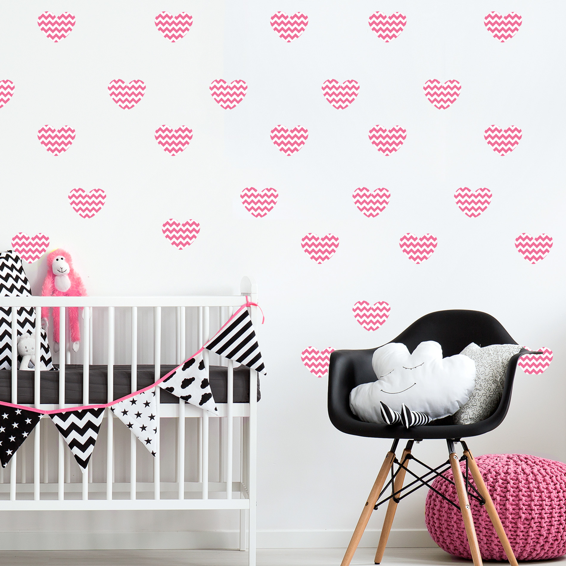 Adesivo de Parede Infantil Coração Rosa Chevron