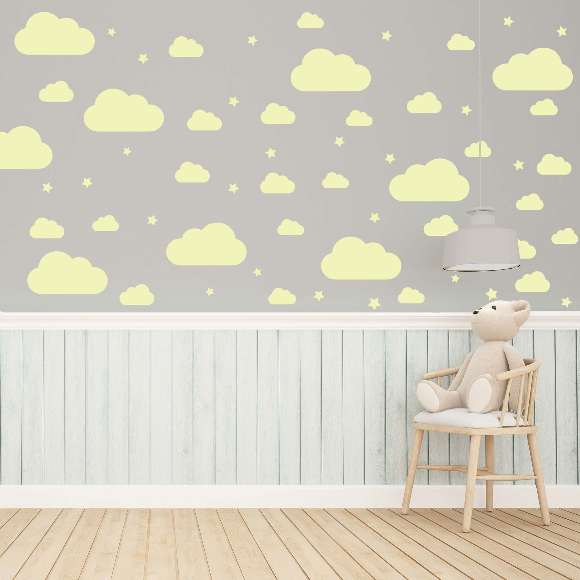 Adesivo de Parede Infantil Nuvens Amarelo 64un