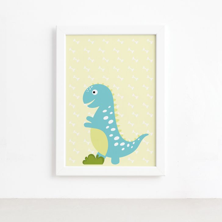 Quadro infantil desenho dinossauro azul DINO