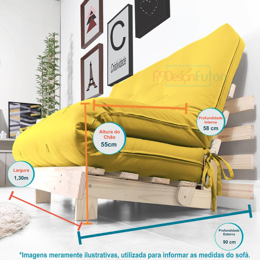 Futon Casal Tokio Sofa Cama Amarelo Acquablock Com Madeira Maciça
