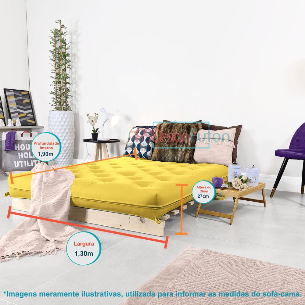 Futon Casal Tokio Sofa Cama Amarelo Acquablock Com Madeira Maciça