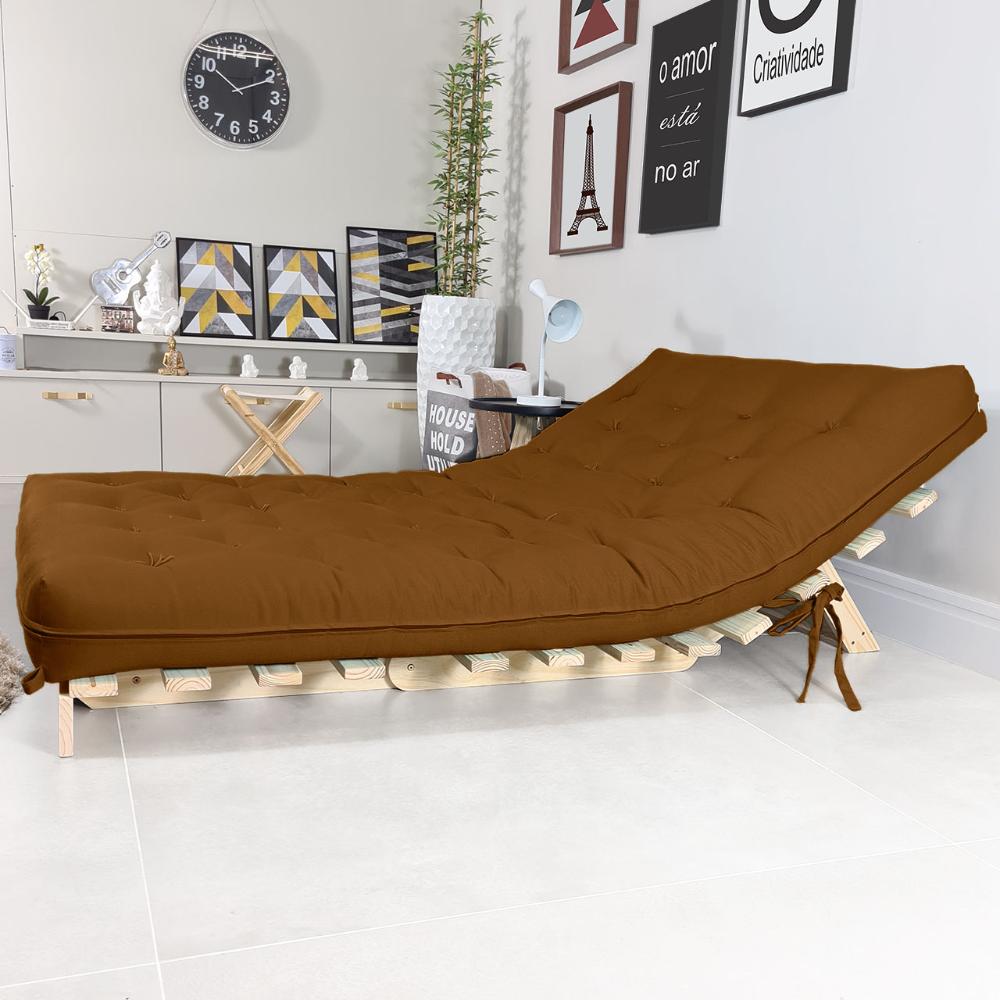 Futon Casal Tokio Sofa Cama Caramelo Com Madeira Maciça