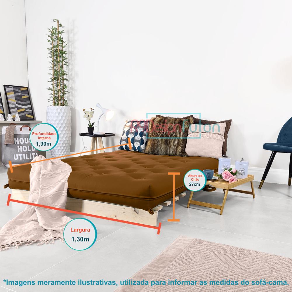 Futon Casal Tokio Sofa Cama Caramelo Com Madeira Maciça