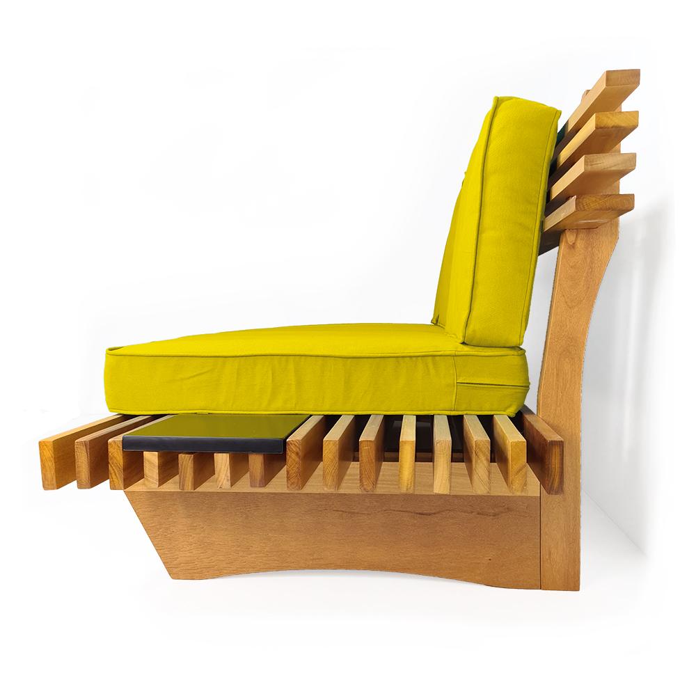 Sofá 2 Lugares Xangai Madeira Nobre Amarelo Sala Moderna