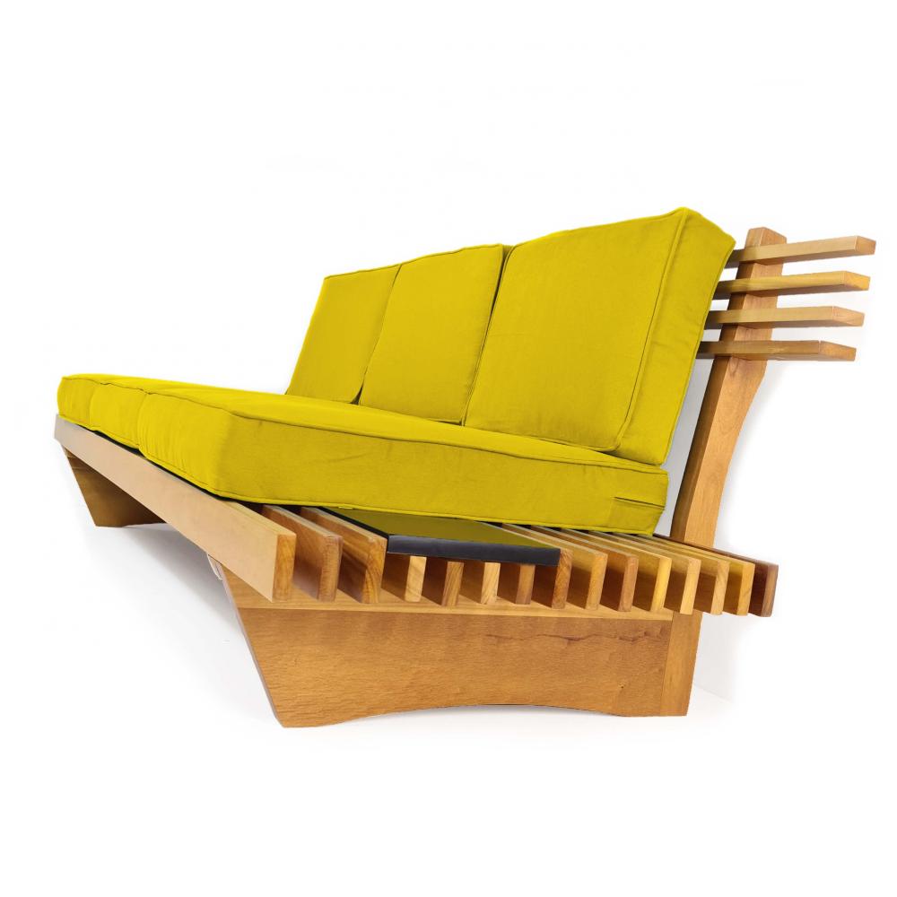 Sofá 3 Lugares Madeira Nobre Maciça Xangai Sala Moderna Amarelo