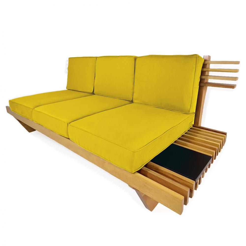 Sofá 3 Lugares Madeira Nobre Maciça Xangai Sala Moderna Amarelo