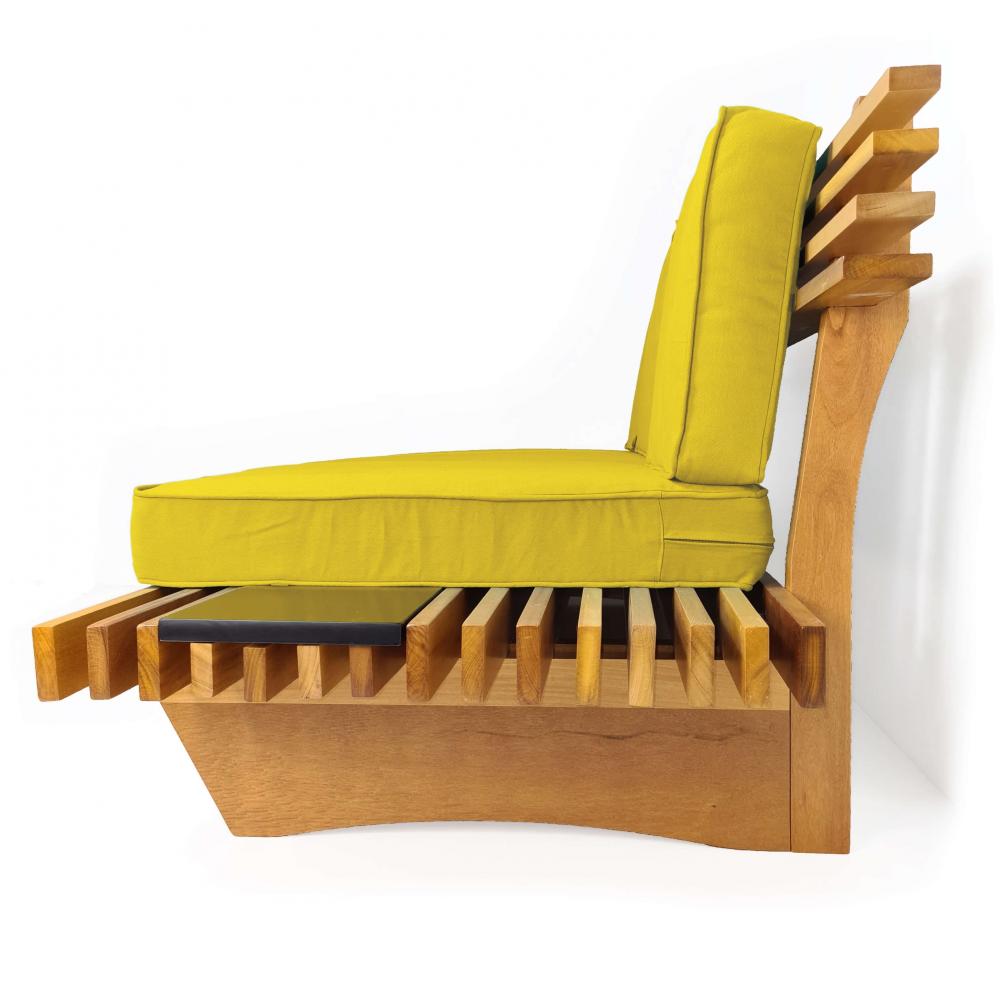 Sofá 3 Lugares Madeira Nobre Maciça Xangai Sala Moderna Amarelo
