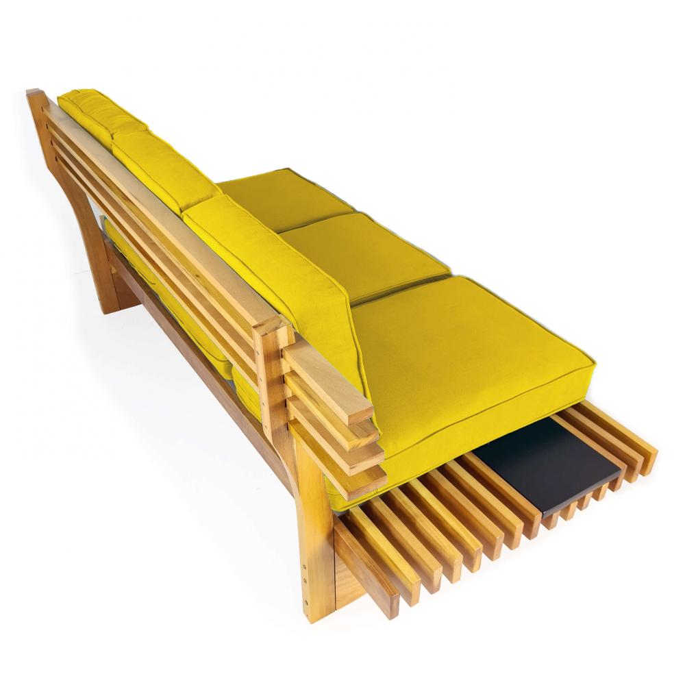 Sofá 3 Lugares Madeira Nobre Maciça Xangai Sala Moderna Amarelo