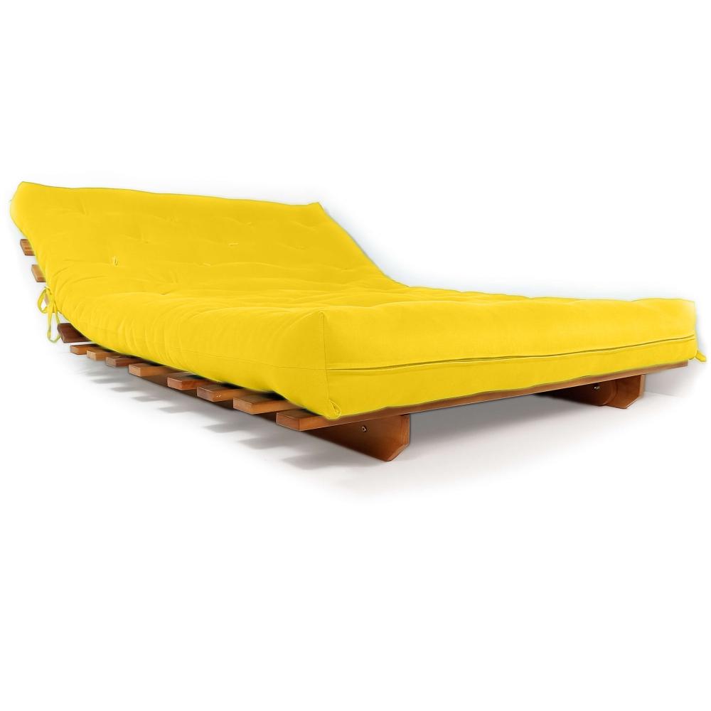Sofá Cama Casal Futon Oriental Amarelo Com Madeira Nobre