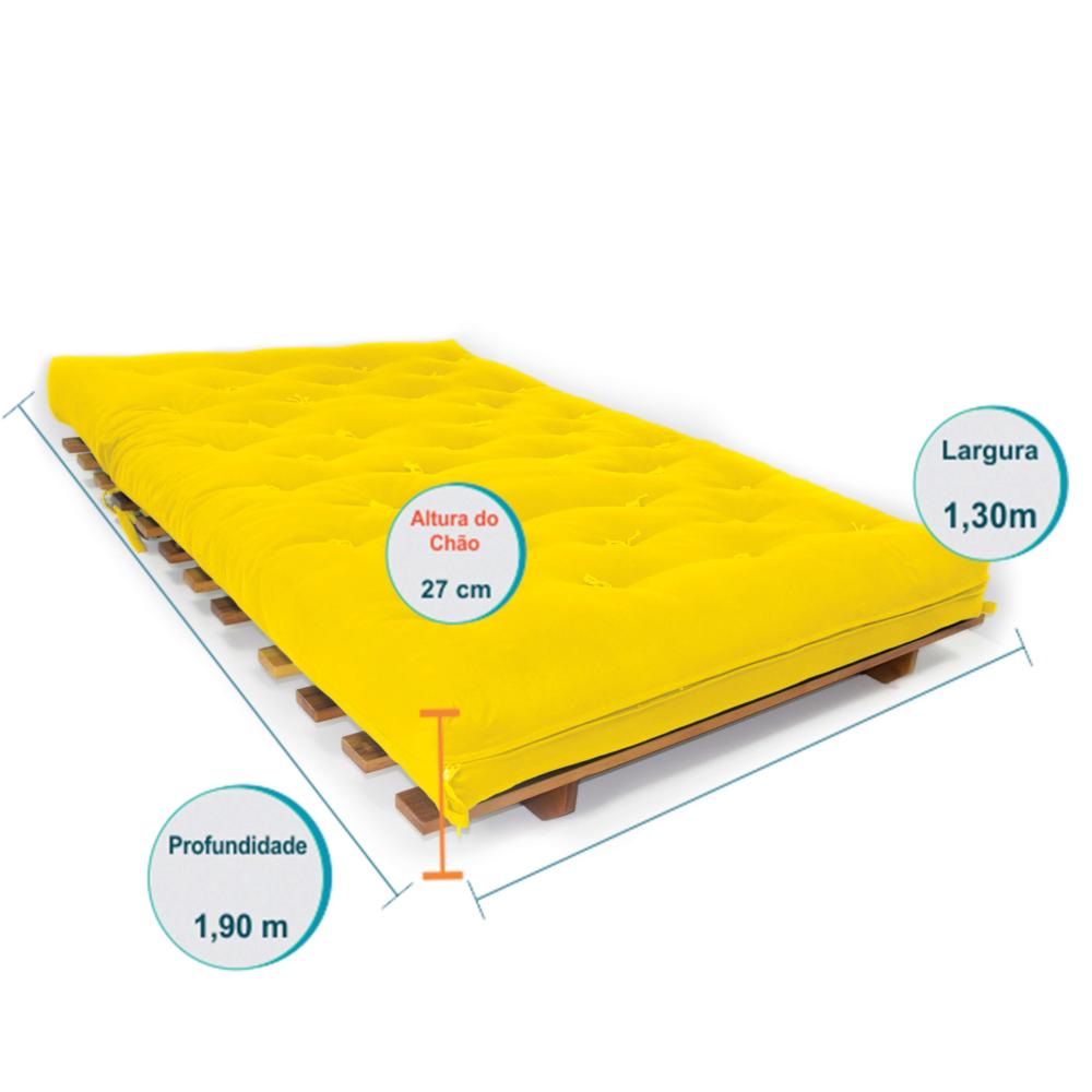 Sofá Cama Casal Futon Oriental Amarelo Com Madeira Nobre