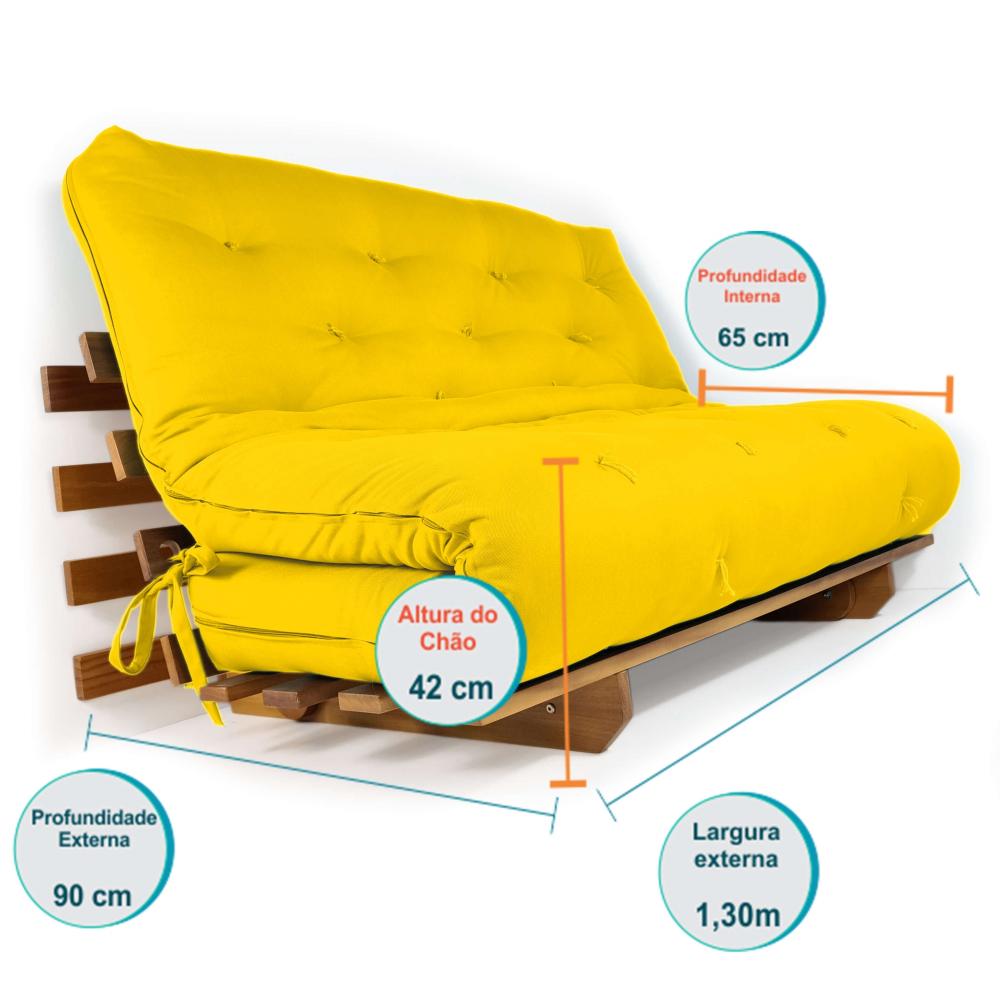 Sofá Cama Casal Futon Oriental Amarelo Com Madeira Nobre