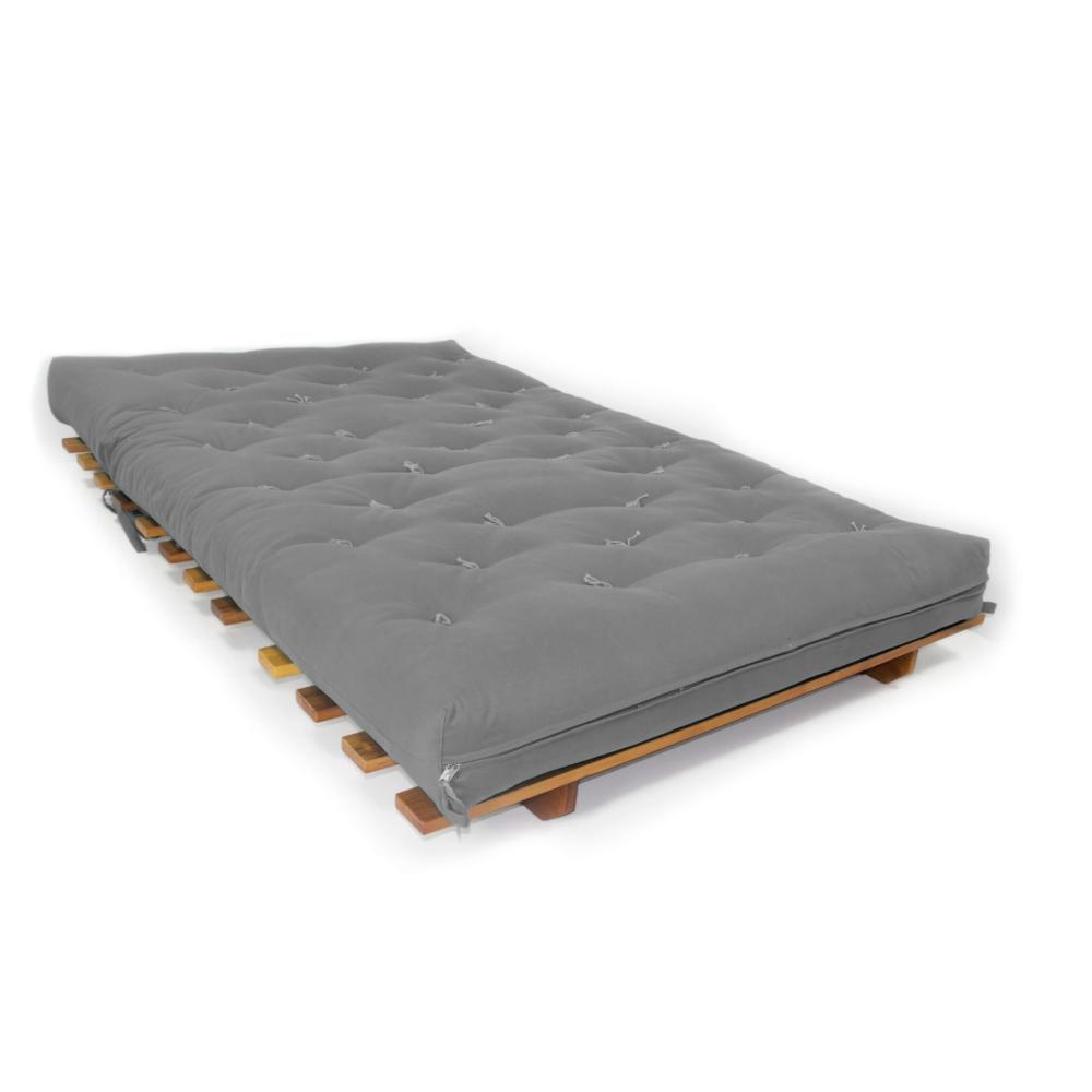 Sofá Cama Casal Futon Oriental Cinza Madeira Nobre Natural