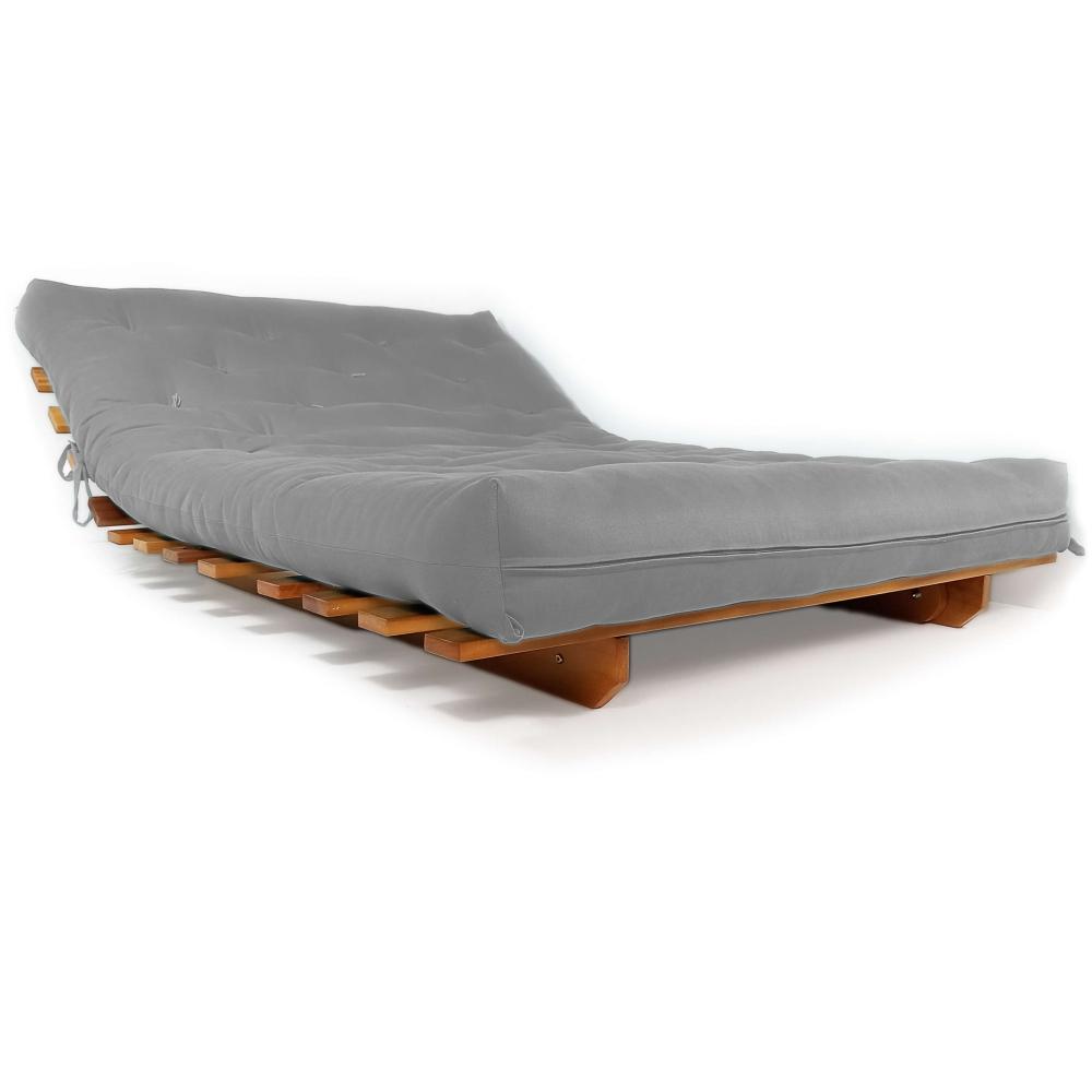 Sofá Cama Casal Futon Oriental Cinza Madeira Nobre Natural