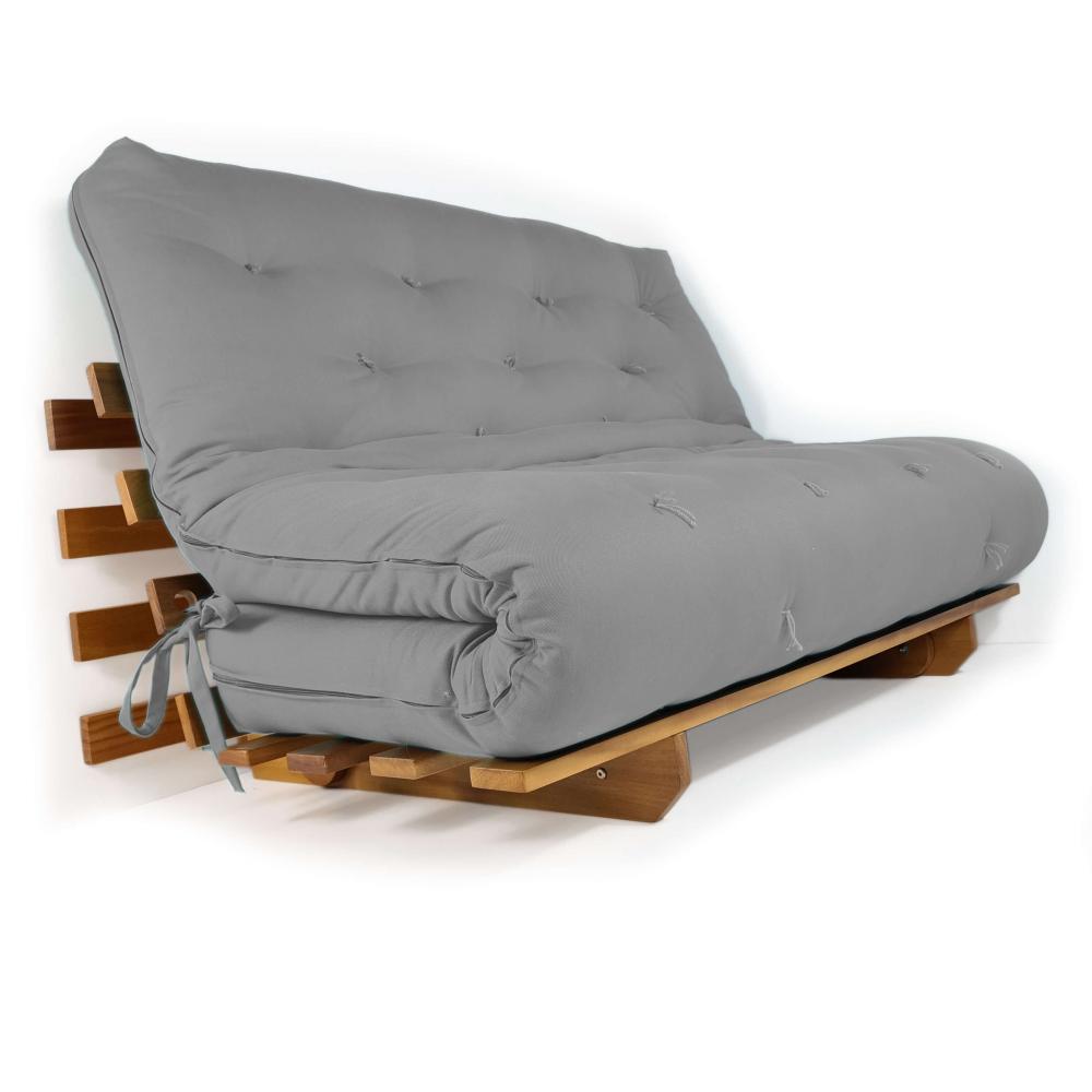 Sofá Cama Casal Futon Oriental Cinza Madeira Nobre Natural