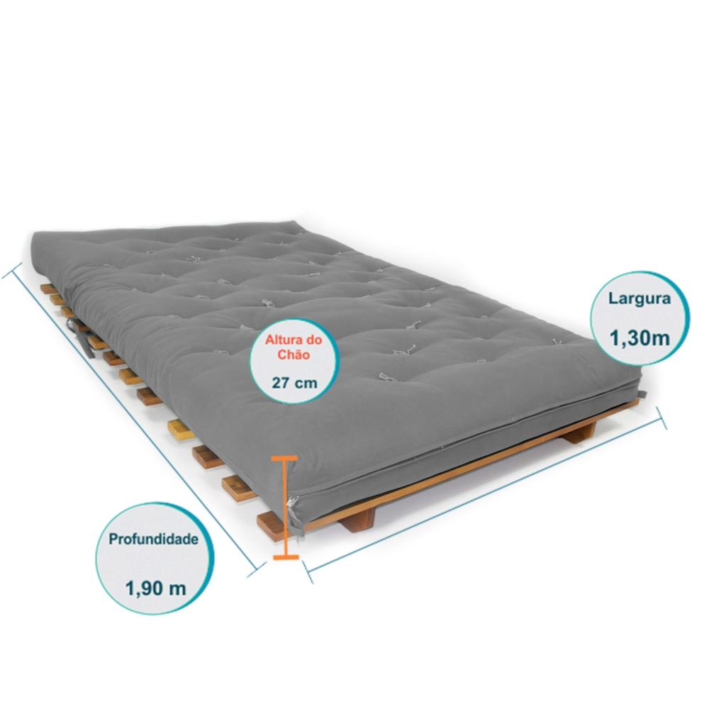 Sofá Cama Casal Futon Oriental Cinza Madeira Nobre Natural