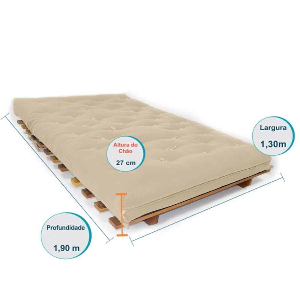Sofá Cama Casal Futon Oriental Com Madeira Nobre  Natural - Bege Claro