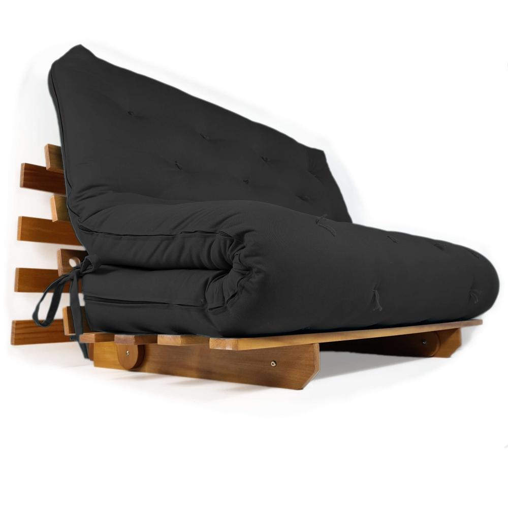 Sofá Cama Casal Futon Oriental Preto Madeira Nobre  Natural