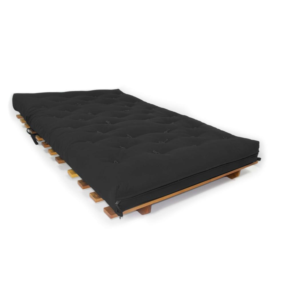 Sofá Cama Casal Futon Oriental Preto Madeira Nobre  Natural