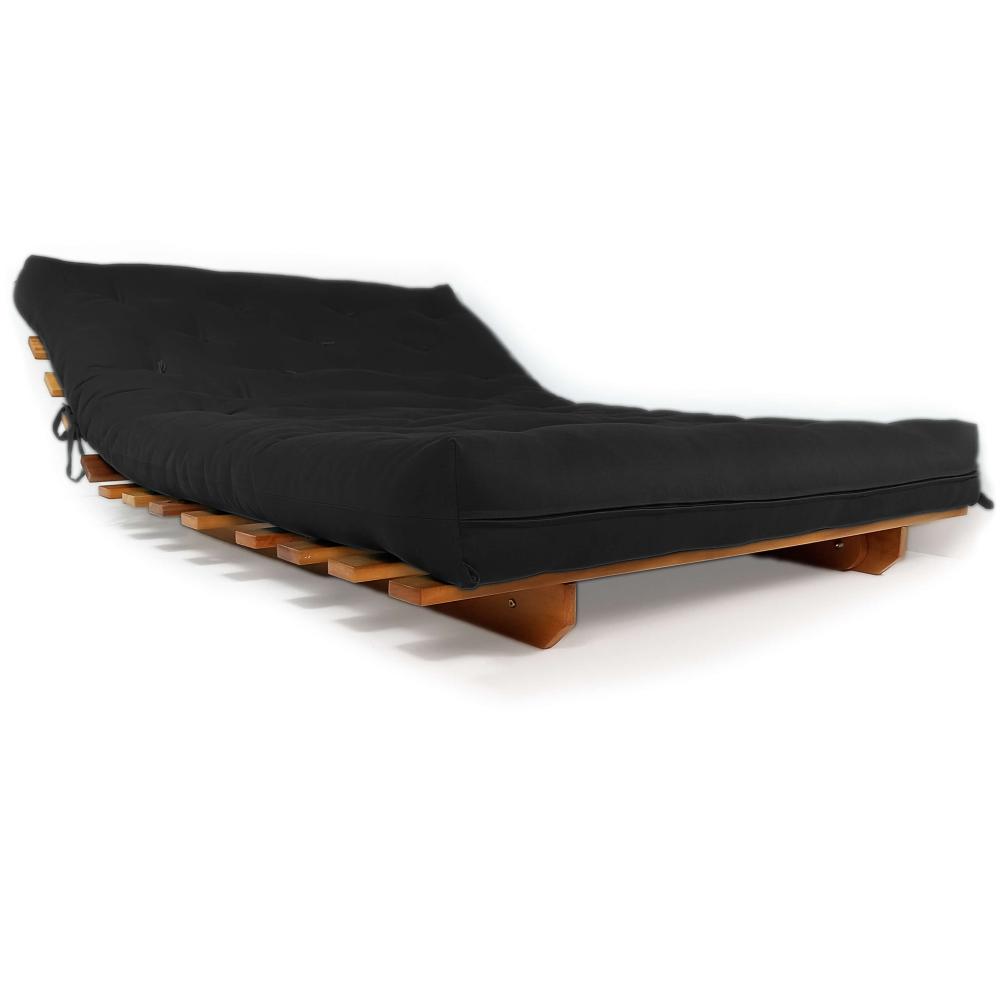 Sofá Cama Casal Futon Oriental Preto Madeira Nobre  Natural