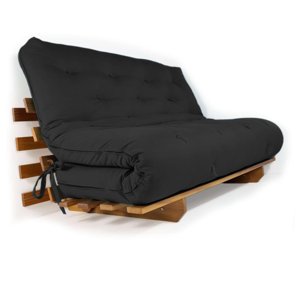 Sofá Cama Casal Futon Oriental Preto Madeira Nobre  Natural