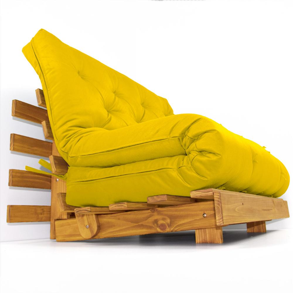 Sofá Cama Casal Futon Tokio Amarelo Madeira Maciça Cor Mel