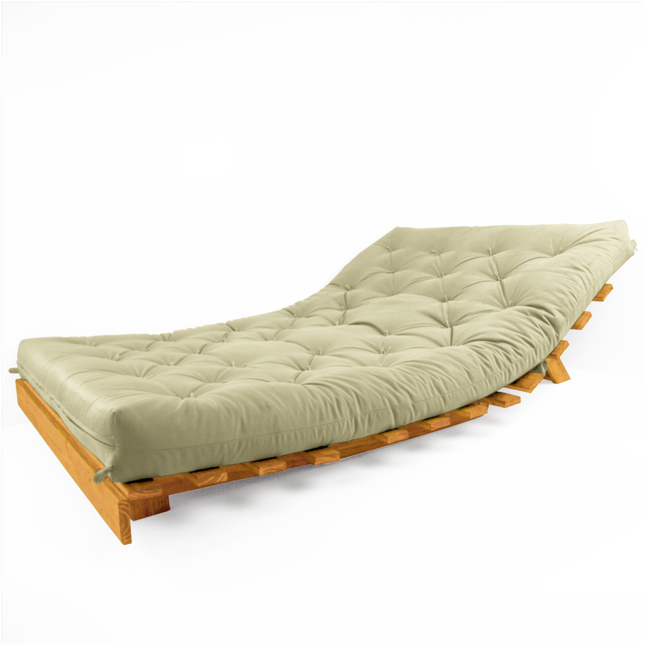 Sofá Cama Casal Futon Tokio Bege Madeira Maciça Cor Mel