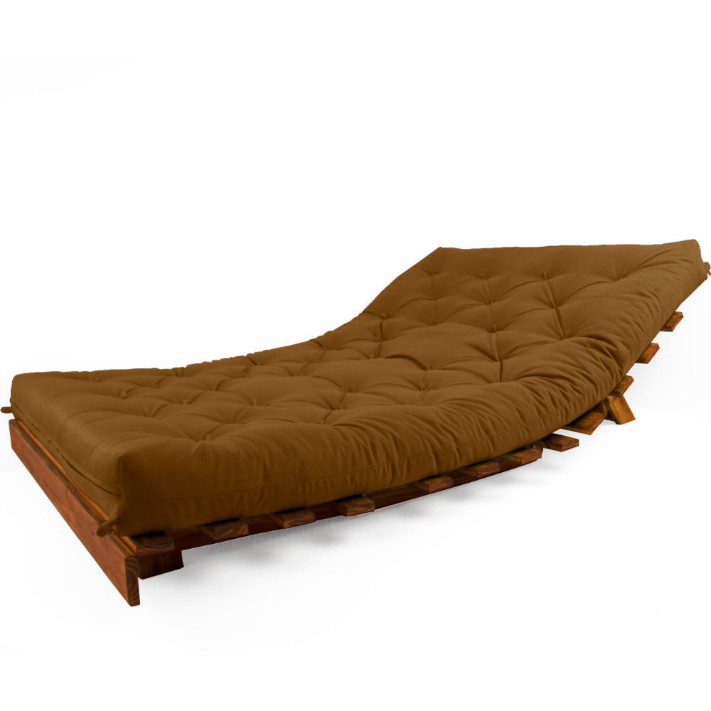 Sofá Cama Casal Futon Tokio Caramelo Madeira Maciça Cor Imbuia