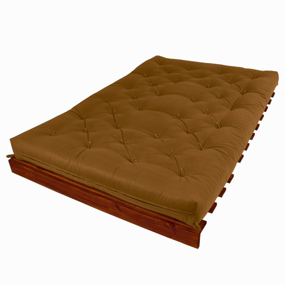 Sofá Cama Casal Futon Tokio Caramelo Madeira Maciça Cor Imbuia