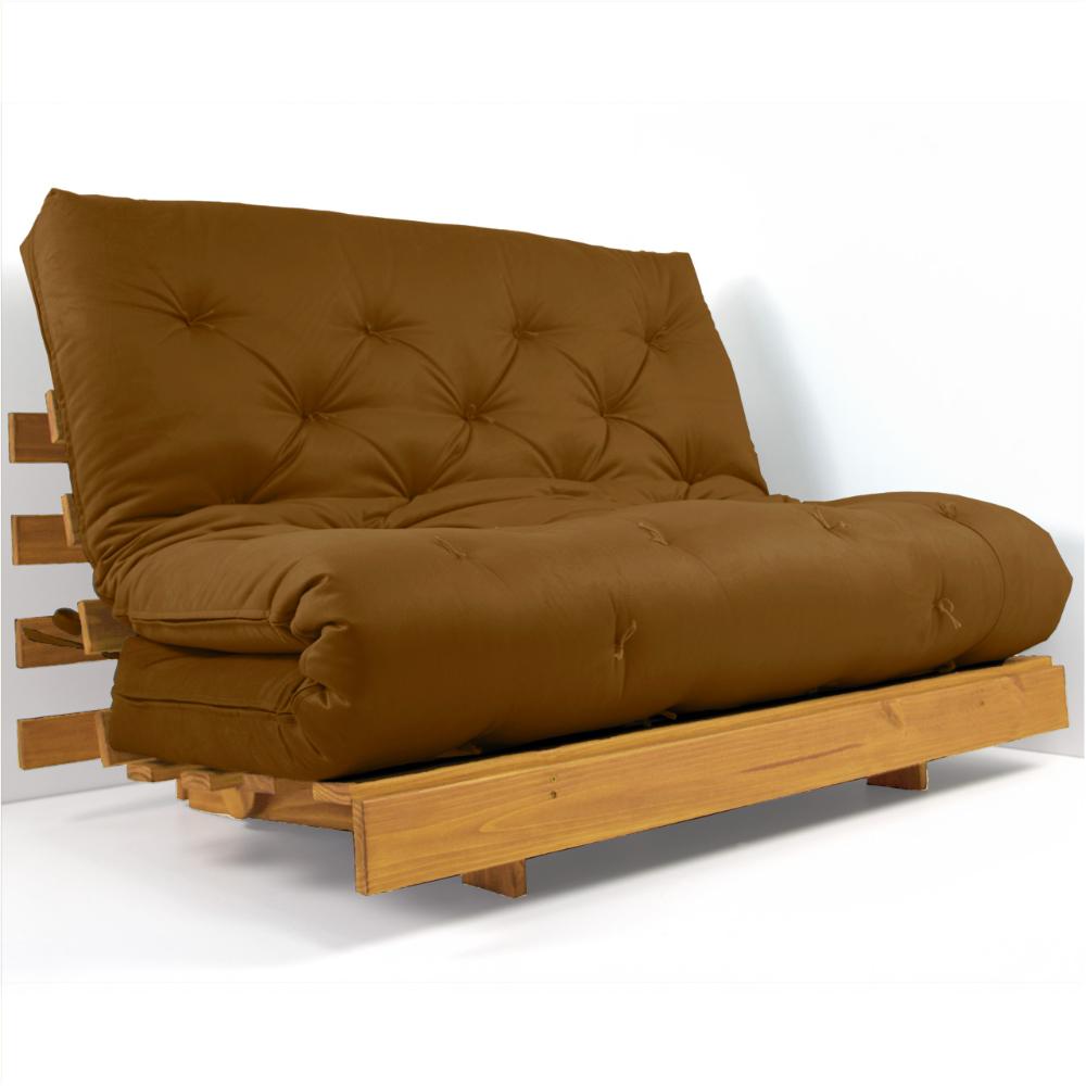 Sofá Cama Casal Futon Tokio Caramelo Madeira Maciça Cor Mel
