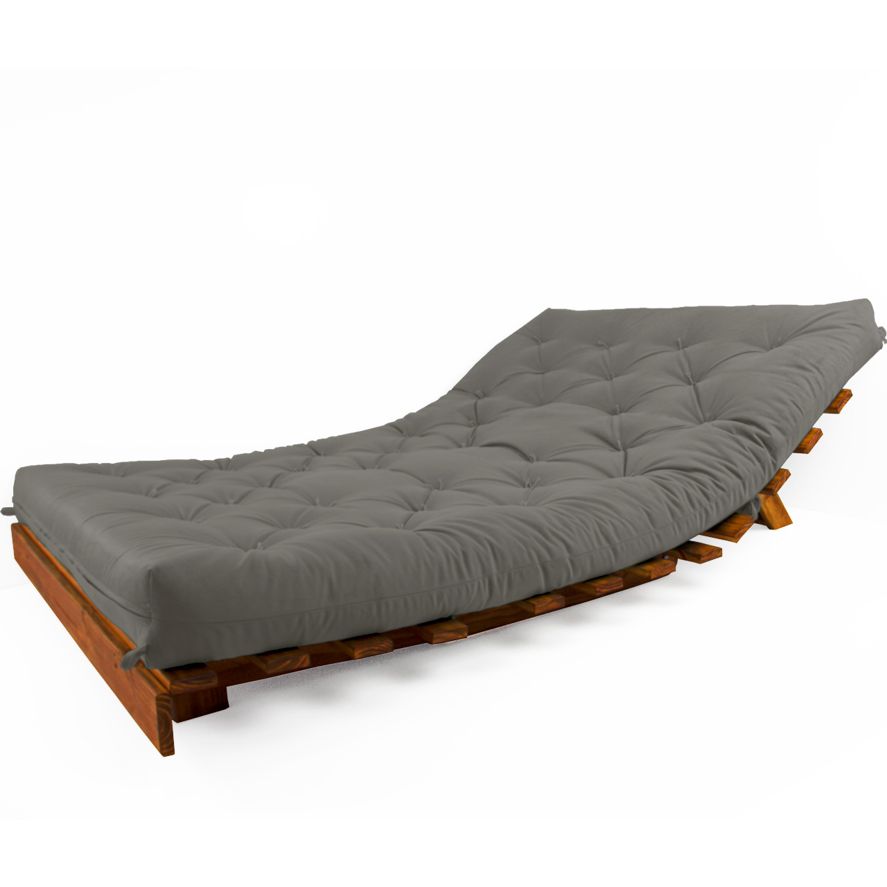 Sofá Cama Casal Futon Tokio Cinza Madeira Maciça Cor Imbuia