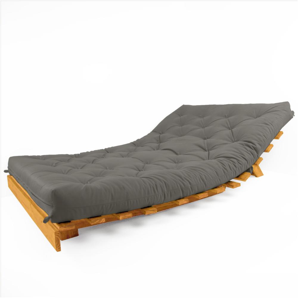 Sofá Cama Casal Futon Tokio Cinza Madeira Maciça Cor Mel