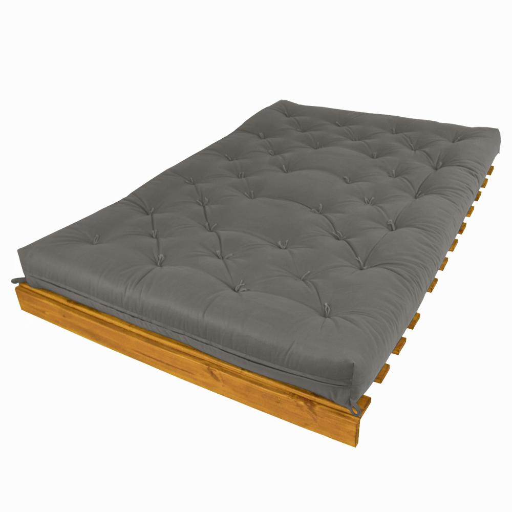 Sofá Cama Casal Futon Tokio Cinza Madeira Maciça Cor Mel