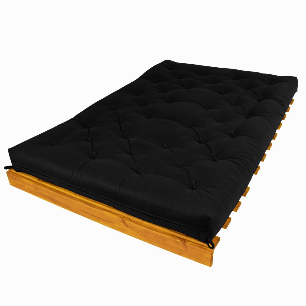 Sofá Cama Casal Futon Tokio Preto Acquablock Madeira Maciça Cor Mel