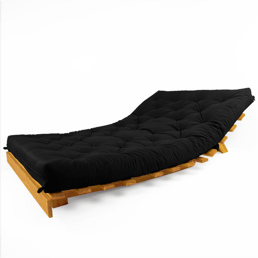 Sofá Cama Casal Futon Tokio Preto Madeira Maciça Cor Mel