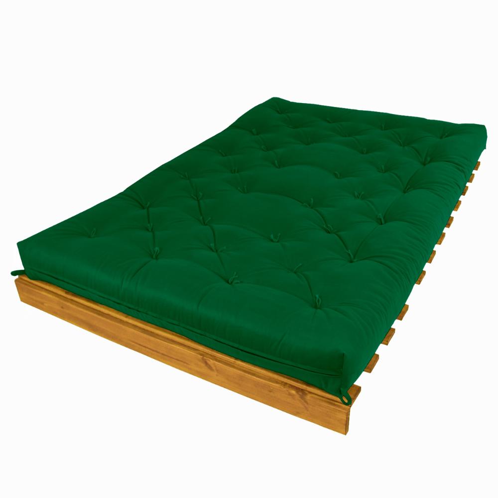 Sofá Cama Casal Futon Tokio Verde Bandeira Madeira Maciça Cor Mel