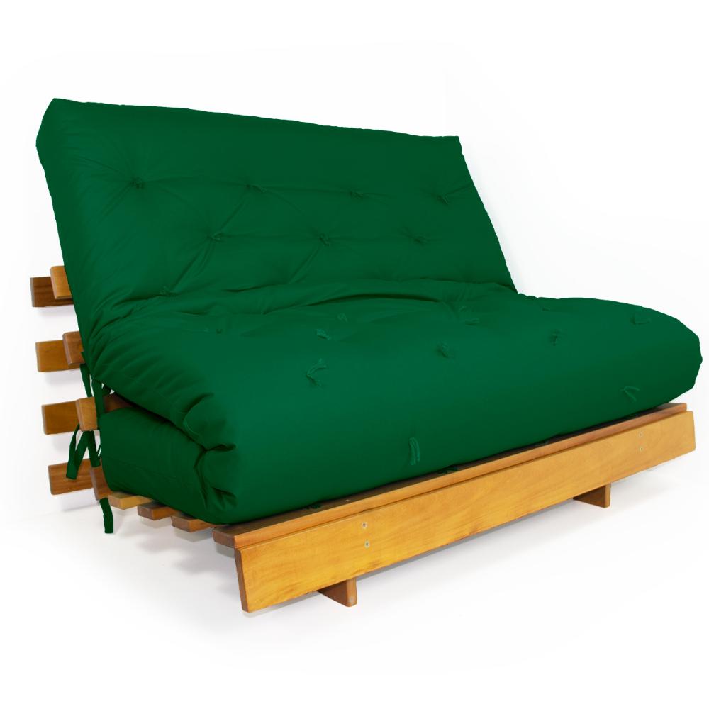 Sofá Cama Casal Futon Tokio Verde Bandeira Madeira Maciça Grapia Cor Natural