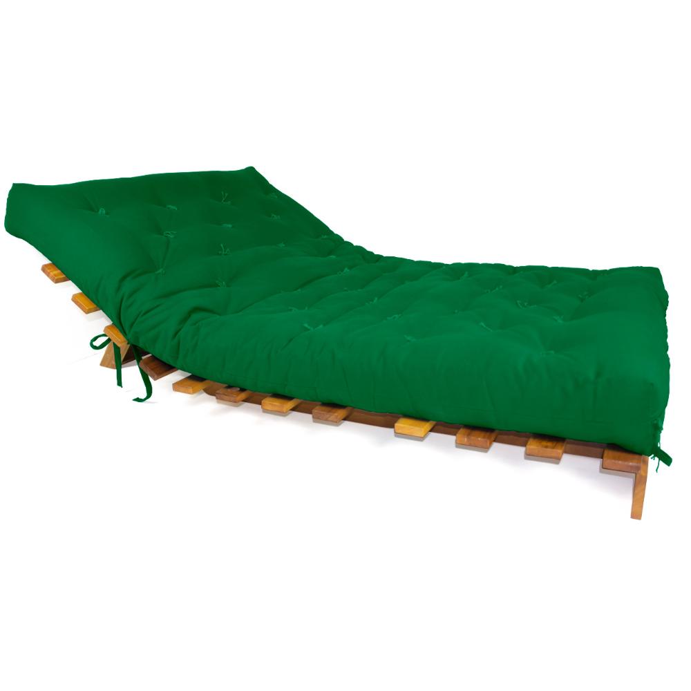Sofá Cama Casal Futon Tokio Verde Bandeira Madeira Maciça Grapia Cor Natural