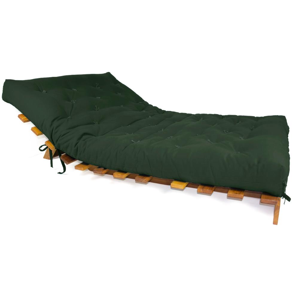 Sofá Cama Casal Futon Tokio Verde Militar Madeira Maciça Grapia Cor Natural