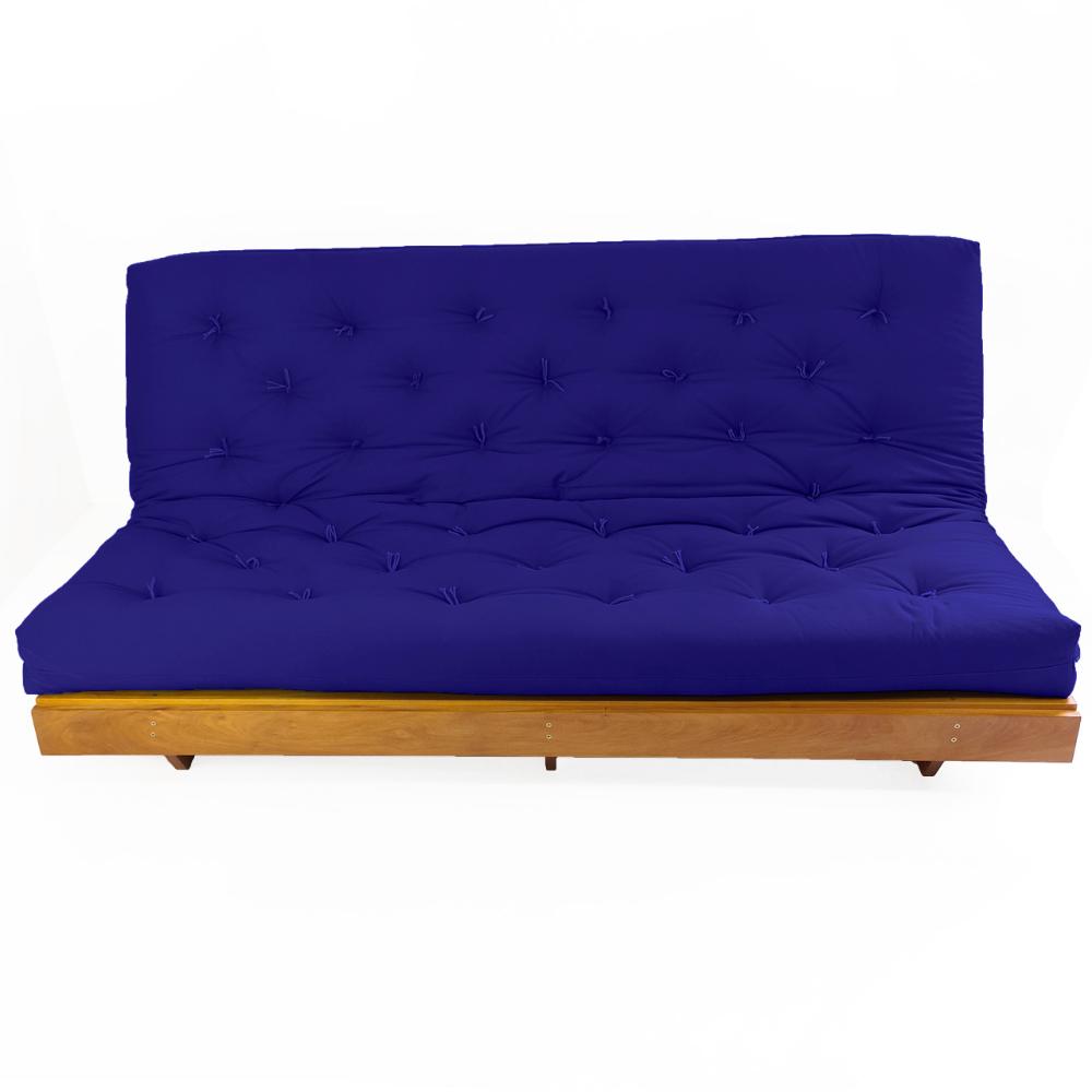 Sofá Cama Futon L Acquablock Azul Royal Madeira Nobre Maciça
