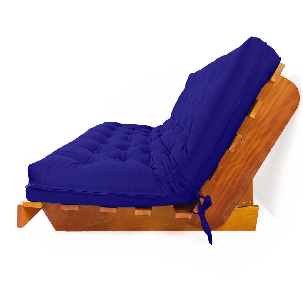 Sofá Cama Futon L Acquablock Azul Royal Madeira Nobre Maciça
