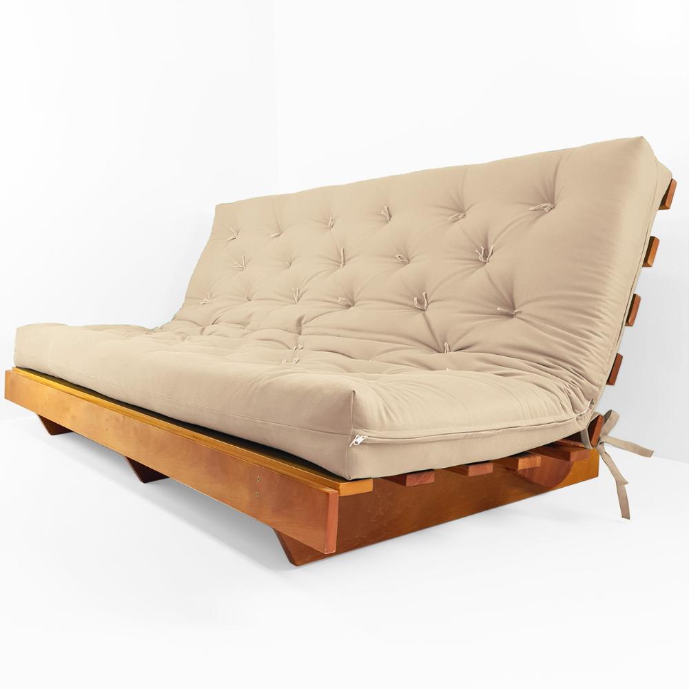 Sofá Cama Futon L Sarja impermeável Bege em Madeira Nobre  Maciça