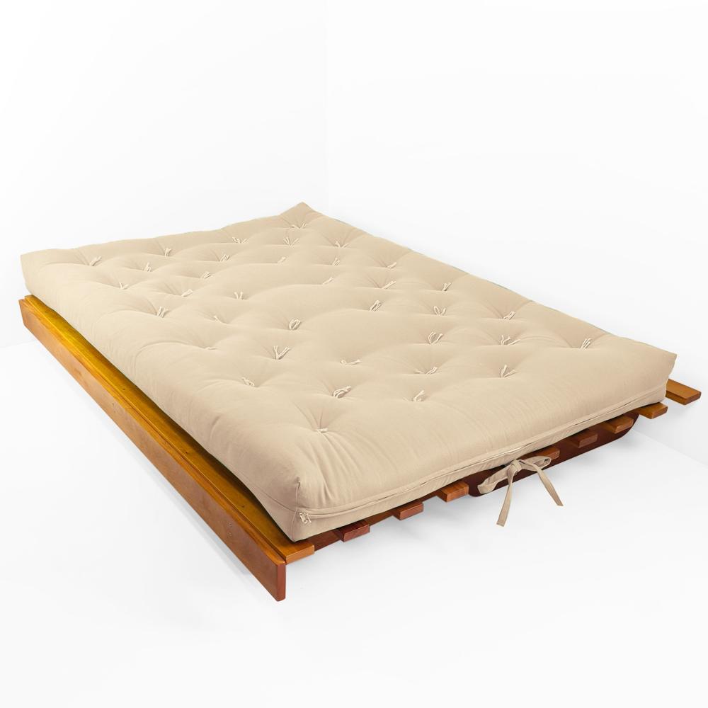 Sofá Cama Futon L Sarja impermeável Bege em Madeira Nobre  Maciça