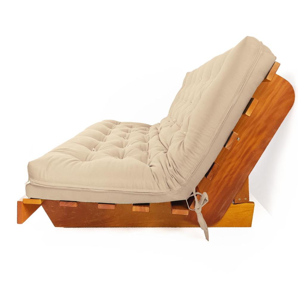 Sofá Cama Futon L Sarja impermeável Bege em Madeira Nobre  Maciça