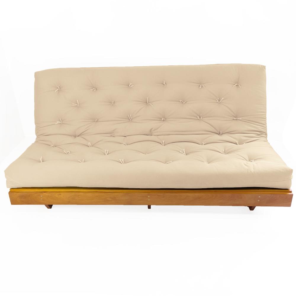 Sofá Cama Futon L Sarja impermeável Bege em Madeira Nobre  Maciça