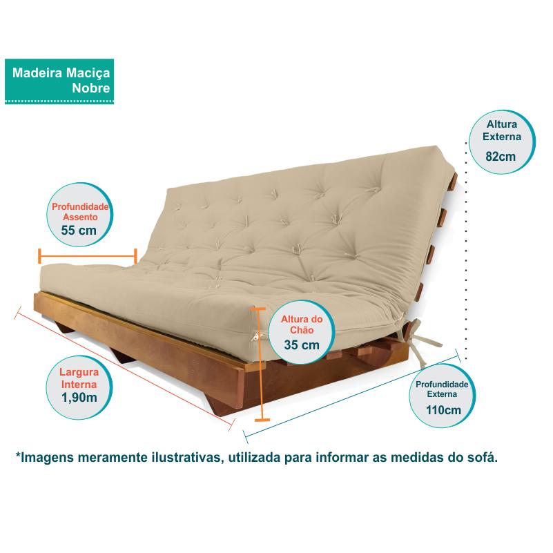 Sofá Cama Futon L Sarja impermeável Bege em Madeira Nobre  Maciça